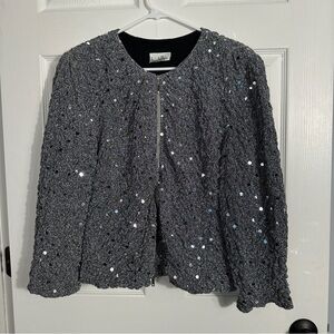 Joseph Ribkoff vintage silver sequin puckered stretch jacket, no size tag